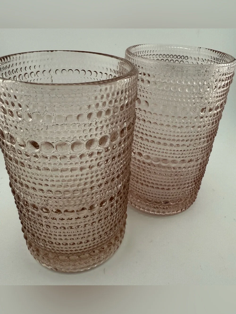 2 Fortessa Juniper pink hobnail glasses. 14oz